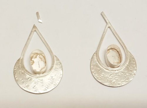 Judy Larson's Disc Cutter Earrings Remodel - , Metalwork, Cutting, Cutting Tool, Cutters, Filing, Finishing, Butane Torch, Soldering, Solder, Trim the excess teardrop wire tail.